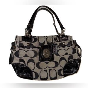 Coach 19760M Peyton Signature Canvas Purse Handbag Black Grey - Strap Damage